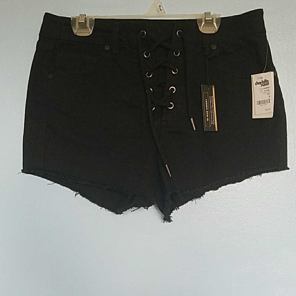 NWT HI RISE CHEEKY black denim shorts